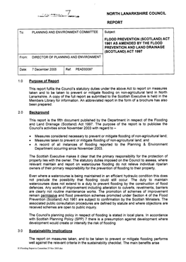 FLOOD PREVENTION (SCOTLAND) ACT 1961 AS AMENDED by the FLOOD PREVENTION and LAND DRAINAGE (SCOTLAND) ACT 1997 From: DIRECTOR of PLANNING and ENVIRONMENT
