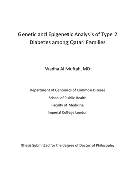 Genetic and Epigenetic Analysis of Type 2 Diabetes Among Qatari Families