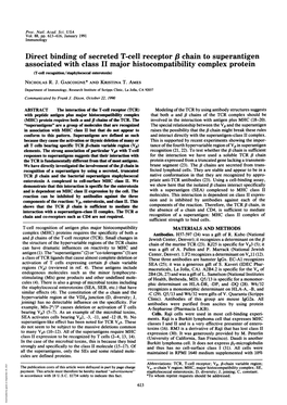 Associated with Class II Major Histocompatibility Complex Protein (T-Cell Recognition/Staphylococcal Enterotoxin) NICHOLAS R