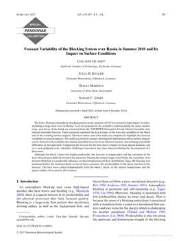 Forecast Variability of the Blocking System Over Russia in Summer 2010 and Its Impact on Surface Conditions