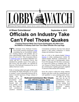 Officials on Industry Take Can't Feel Those Quakes