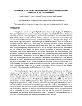 Comparison of the Spi and Spei on Predicting Drought Conditions and Streamflow in the Canadian Prairies