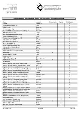 Authorised Fund Managements, Agents and Distributors of Investment Funds