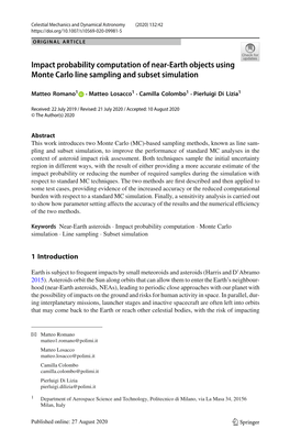 Impact Probability Computation of Near-Earth Objects Using Monte Carlo Line Sampling and Subset Simulation