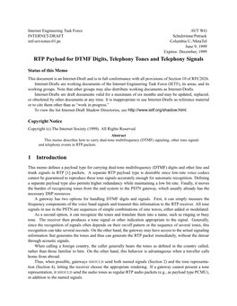 RTP Payload for DTMF Digits, Telephony Tones and Telephony Signals