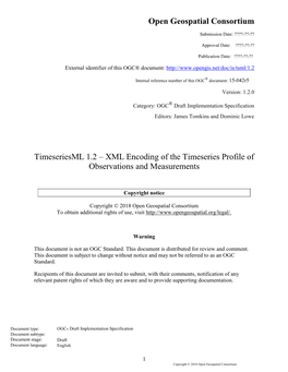 Open Geospatial Consortium Timeseriesml 1.2 – XML Encoding