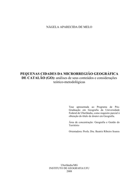 PEQUENAS CIDADES DA MICRORREGIÃO GEOGRÁFICA DE CATALÃO (GO): Análises De Seus Conteúdos E Considerações Teórico-Metodológicas