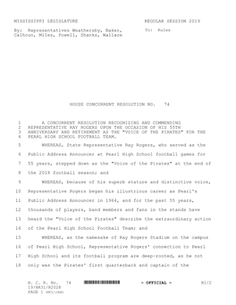 MISSISSIPPI LEGISLATURE REGULAR SESSION 2019 By