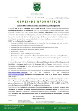 Gemeindeinformation Vom 04.12.2020