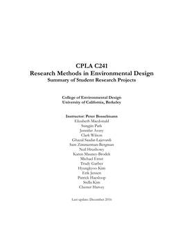 CPLA C241 Research Methods in Environmental Design Summary of Student Research Projects