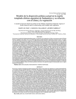 Modelo De La Dispersión Polínica Actual En La Región Templada Chileno-Argentina De Sudamérica Y Su Relación Con El Clima Y La Vegetación