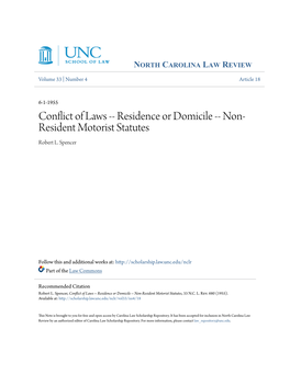 Residence Or Domicile -- Non-Resident Motorist Statutes, 33 N.C