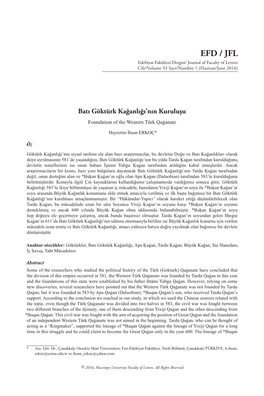 EFD / JFL Edebiyat Fakültesi Dergisi/ Journal of Faculty of Letters Cilt/Volume 33 Sayı/Number 1 (Haziran/June 2016)