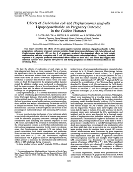 Lipopolysaccharide on Pregnancy Outcome in the Golden Hamster J