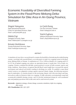 Economic Feasibility of Diversified Farming System in the Flood-Prone Mekong Delta: Simulation for Dike Area in an Giang Province, Vietnam