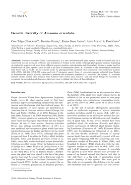 Genetic Diversity of Amsonia Orientalis