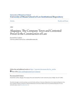 Aliquippa: the Ompc Any Town and Contested Power in the Construction of Law Kenneth M