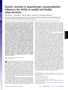 Genetic Variation in Dopaminergic Neuromodulation Influences the Ability to Rapidly and Flexibly Adapt Decisions