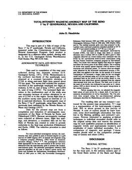 TOTAL-INTENSITY MAGNETIC-ANOMALY MAP of the RENO 1° by 2° QUADRANGLE, NEVADA and CALIFORNIA by John D