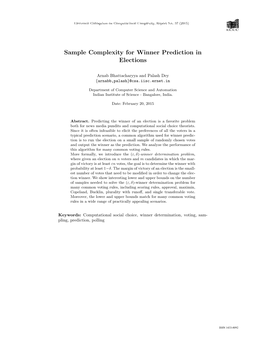 Sample Complexity for Winner Prediction in Elections