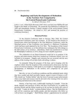 Beginnings and Early Developments of Methodism in the Territory Now Comprised by the Central Pennsylvania Conference by Alfred S