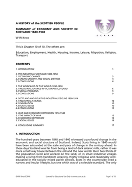 A HISTORY of the SCOTTISH PEOPLE SUMMARY of ECONOMY