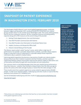 Snapshot of Patient Experience in Washington State: February 2018