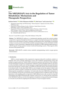 The NRF2/KEAP1 Axis in the Regulation of Tumor Metabolism: Mechanisms and Therapeutic Perspectives