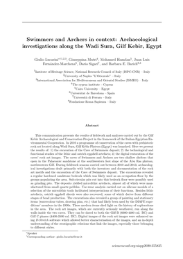 Swimmers and Archers in Context: Archaeological Investigations Along the Wadi Sura, Gilf Kebir, Egypt