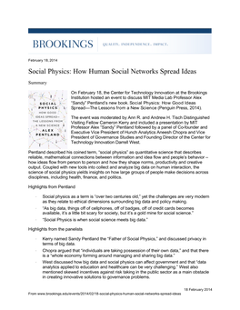 Social Physics: How Human Social Networks Spread Ideas
