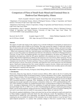 Comparison of Flora of Small-Scale Mined and Unmined-Sites in Dunkwa-East Municipality, Ghana