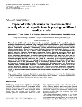 Impact of Water-Ph Values on the Consumption Capacity of Certain Aquatic Insects Preying on Different Medical Snails