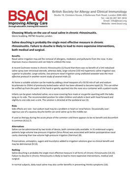 Choosing Wisely on the Use of Nasal Saline in Chronic Rhinosinusitis