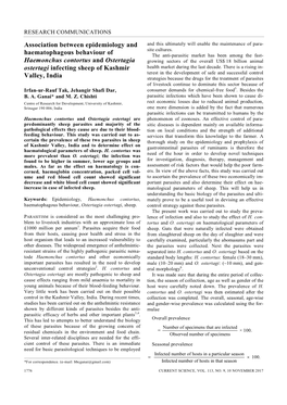 Association Between Epidemiology and Haematophagous Behaviour Of