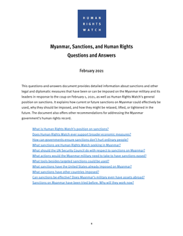 Myanmar, Sanctions, and Human Rights Questions and Answers