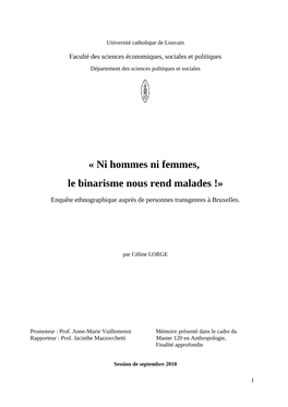 « Ni Hommes Ni Femmes, Le Binarisme Nous Rend Malades !»