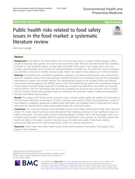 Public Health Risks Related to Food Safety Issues in the Food Market: a Systematic Literature Review Zemichael Gizaw