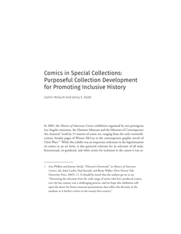 Comics in Special Collections: Purposeful Collection Development for Promoting Inclusive History