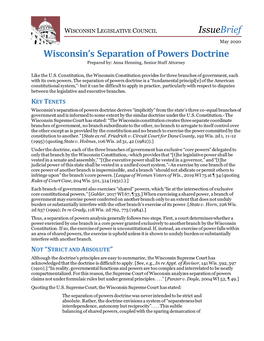 Wisconsin's Separation of Powers Doctrine