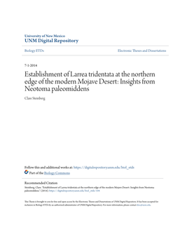 Establishment of Larrea Tridentata at the Northern Edge of the Modern Mojave Desert: Insights from Neotoma Paleomiddens Clare Steinberg