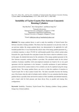 Instability of Taylor-Couette Flow Between Concentric Rotating Cylinders, Inter