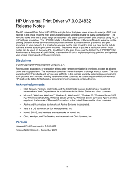 HP Universal Print Driver (UPD) Release Notes
