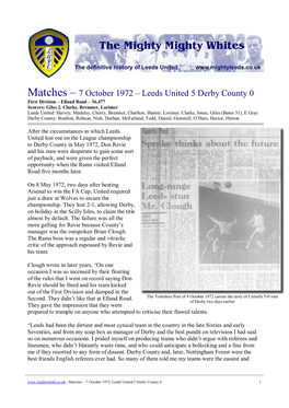 Matches – 7 October 1972 – Leeds United 5 Derby County 0