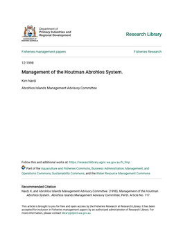 Management of the Houtman Abrohlos System