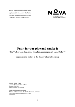 Put It in Your Pipe and Smoke It the Volkswagen Emissions Scandal. a Management-Based Failure?