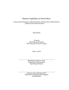 Disaster Capitalism on Puerto Rico