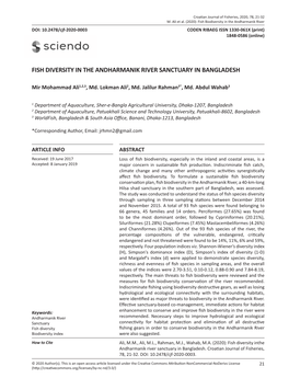 Fish Diversity in the Andharmanik River Sanctuary in Bangladesh