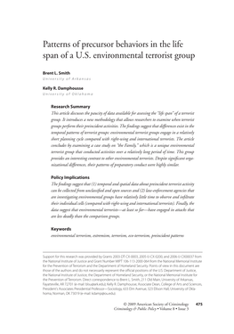 Patterns of Precursor Behaviors in the Life Span of a U.S. Environmental Terrorist Group