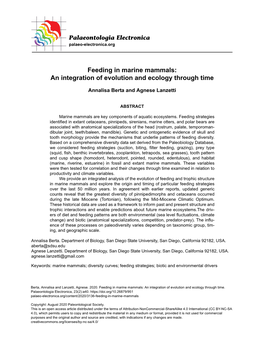 Feeding in Marine Mammals: an Integration of Evolution and Ecology Through Time