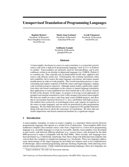 Unsupervised Translation of Programming Languages